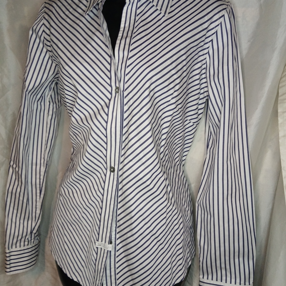 Banana Republic Navy and White Striped Shirt